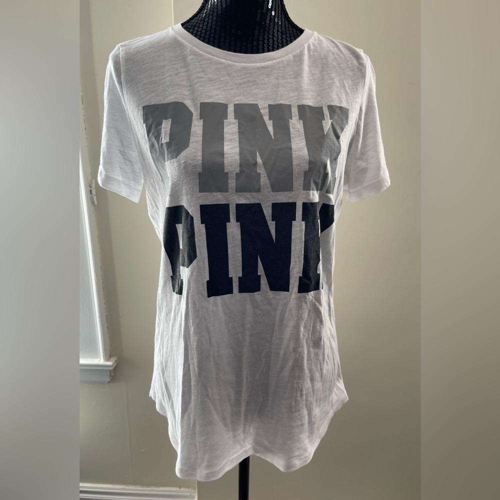 PINK V/S White Sleep Top With Black & Grey Print Size Medium